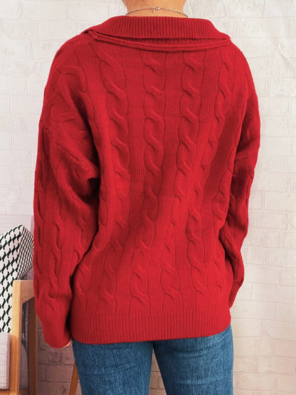 Cable Knit Johnny Collar Sweater