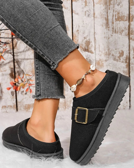 Cozy Buckle Suede Winter Slippers