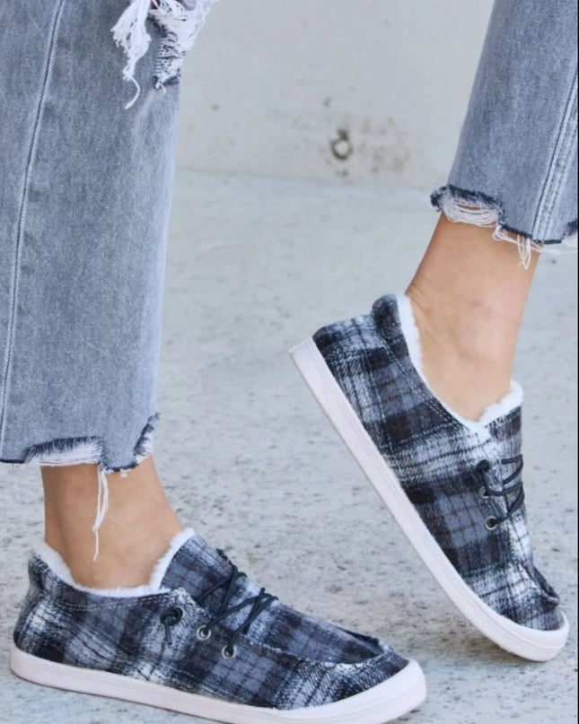 Forever Link Plaid Plush Flat Sneakers