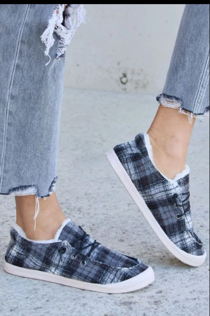 Forever Link Plaid Plush Flat Sneakers