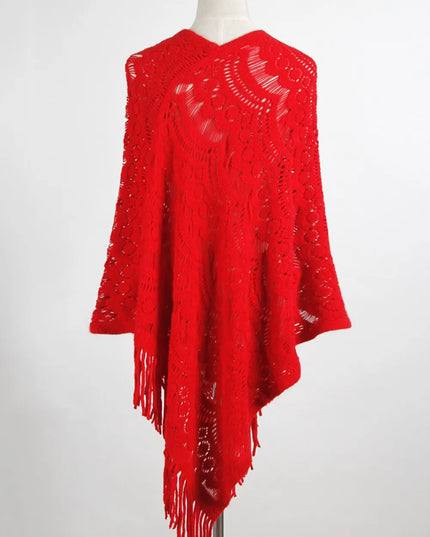Fringe Openwork Surplice Cape Sleeve Poncho