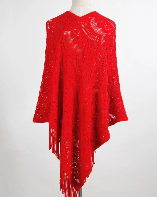 Fringe Openwork Surplice Cape Sleeve Poncho