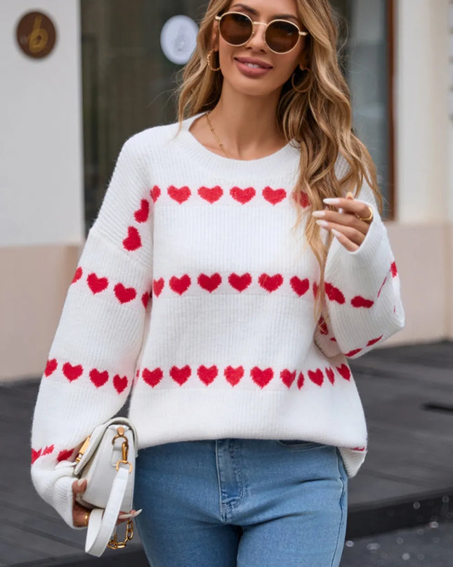 Angel Wings Heart Round Neck Long Sleeve Sweater