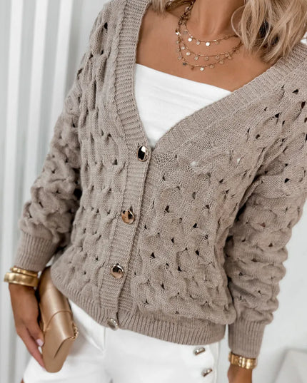Textured V-Neck Long Sleeve Cardigan