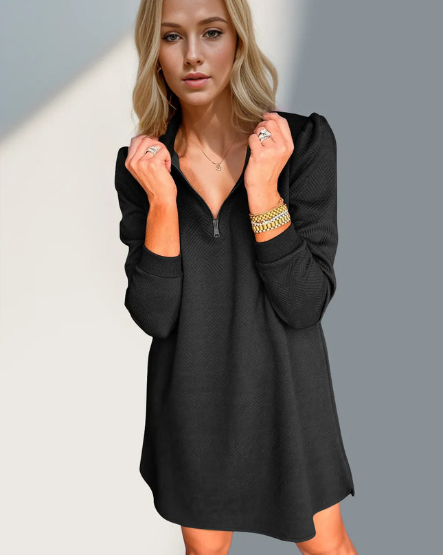Double Take Textured Quarter Zip Long Sleeve Dress