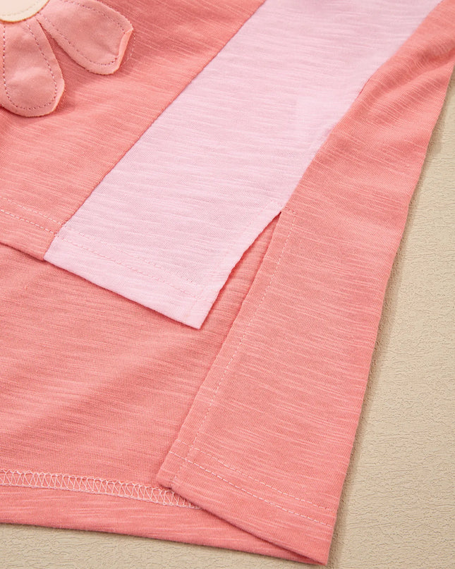 Flower Patched Exposed Seam Oversized T Shirt