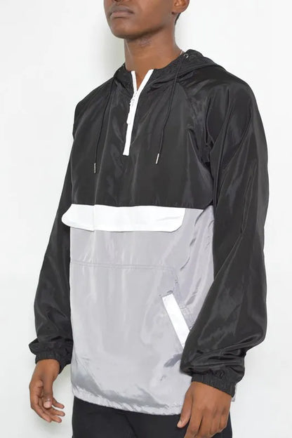 WEIV Men's Full Size Color Block Anorak Jacket Pullover Windbreaker Plus Size