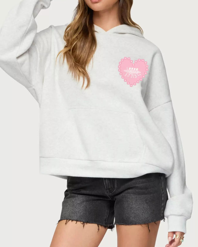 Drop Shoulder Graphic Hoodie with Kangaroo Pocket Love