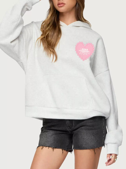 Drop Shoulder Graphic Hoodie with Kangaroo Pocket Love