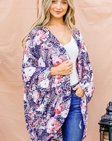And The Why Floral Print Dolman Sleeve Kimono Cardigan