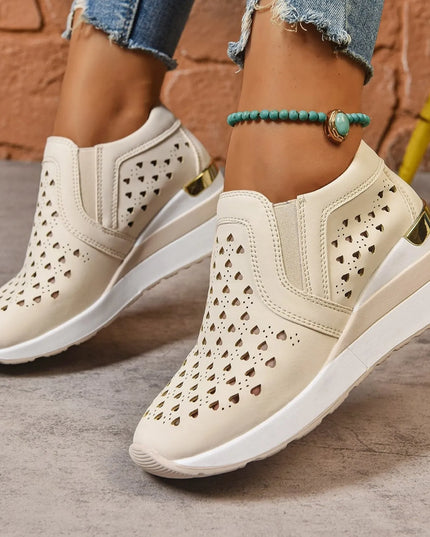 Breathable Cutout Wedge Sneakers 