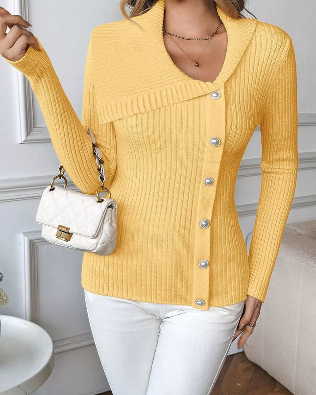 Asymmetrical Ribbed Button Up Cardigan