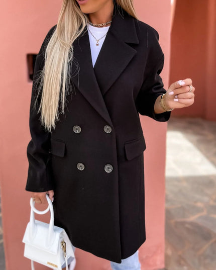 Full Size Double-Breasted Wool Coat Plus Size