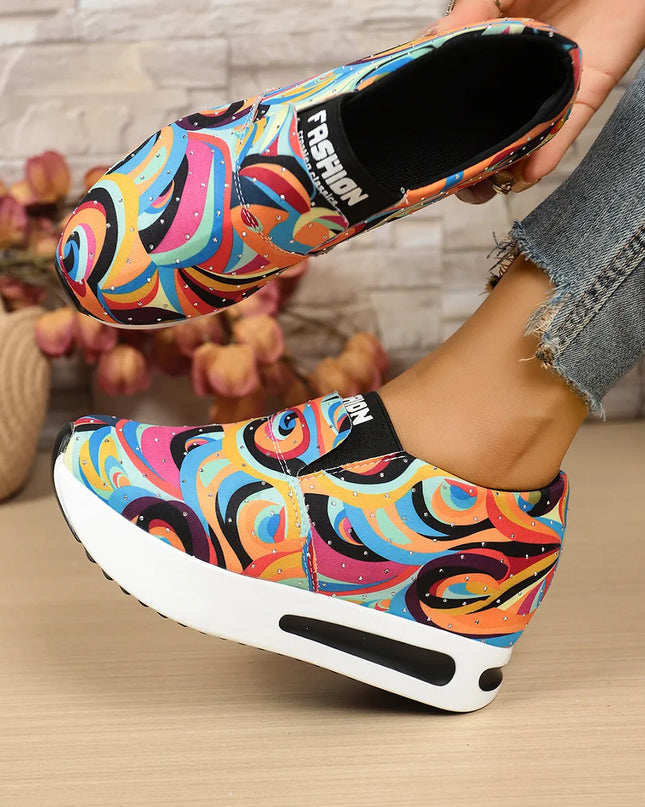 Colorful Abstract Pattern Platform Sneakers