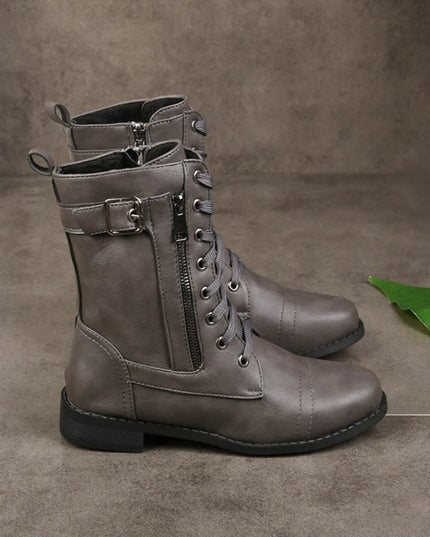 Lace-Up Buckle Detail Boots Gray