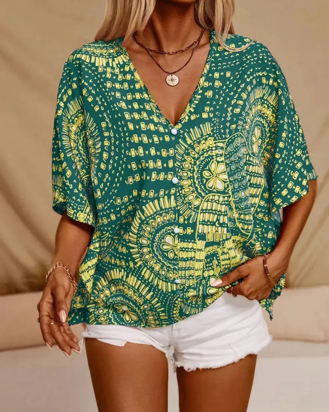 Printed V-Neck Half Sleeve Top 