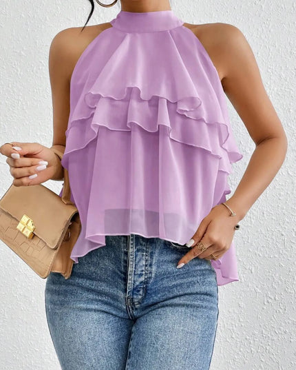 Ruffled Layered Sleeveless Top Purple