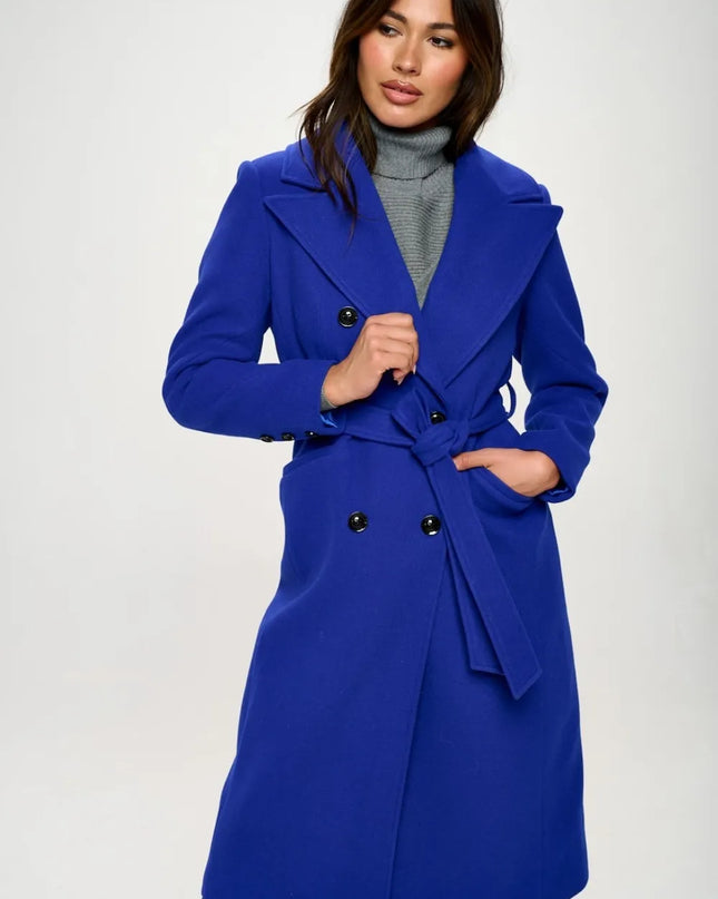 Coalition LA Double-Breasted Longline Coat with Belt