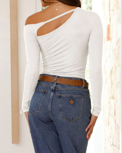 Cutout Asymmetrical Neck Long Sleeve T-Shirt