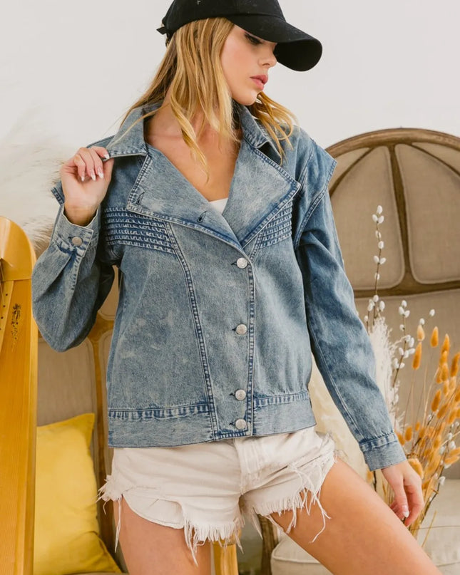 BiBi Button Up Long Sleeve Denim Jacket