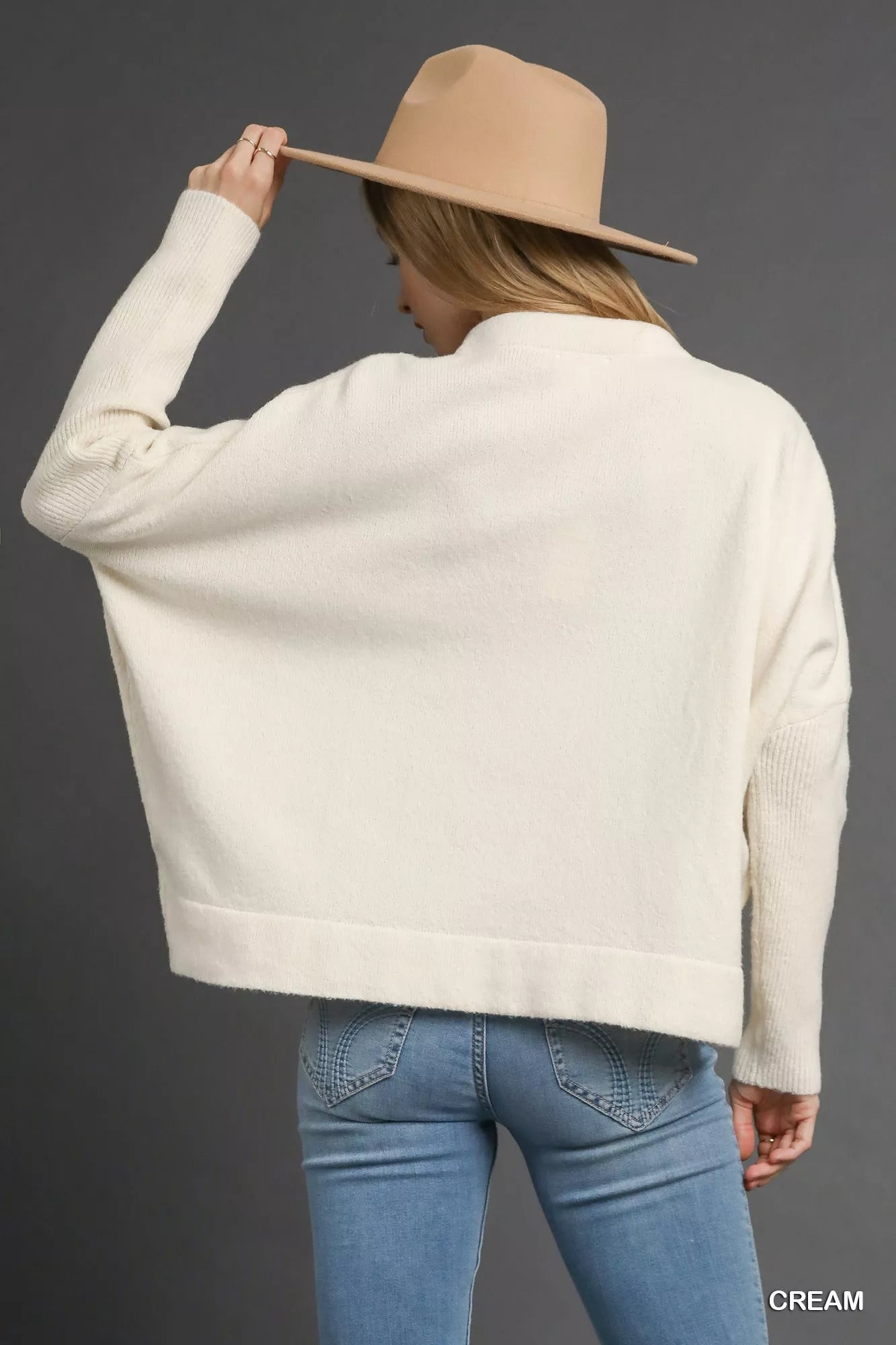 Umgee V-Neck Sweater with Wide Trim Detail