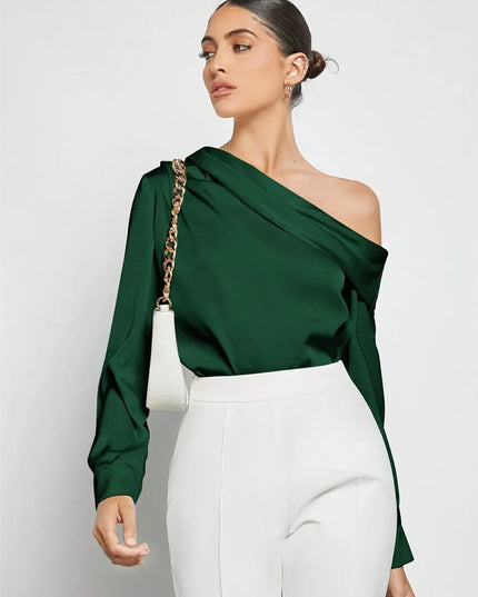 Ruched One Shoulder Long Sleeve Top 