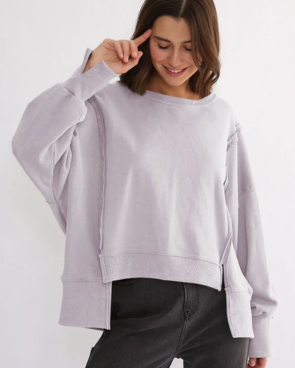 Exposed Seam High-Low Long Sleeve Sweatshirt