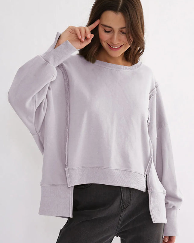 Exposed Seam High-Low Long Sleeve Sweatshirt