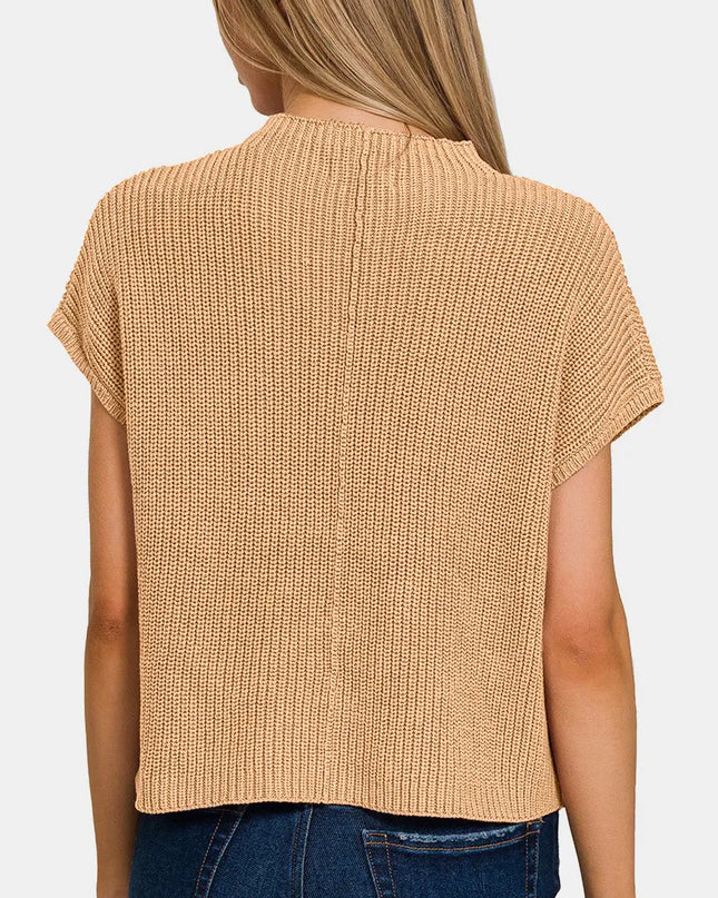 Zenana Mock Neck Short Sleeve Cropped Sweater