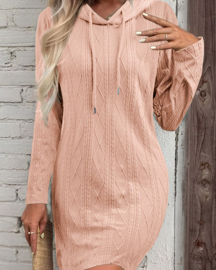 Drawstring Hooded Sweater Dress Dusty Pink