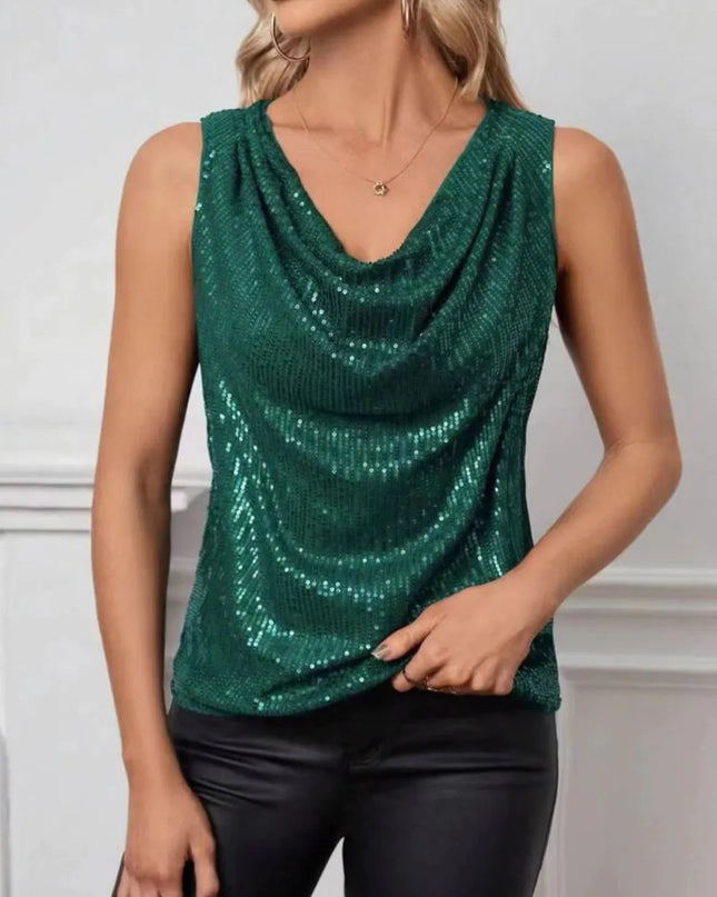 Sequin Cowl Neck Tank