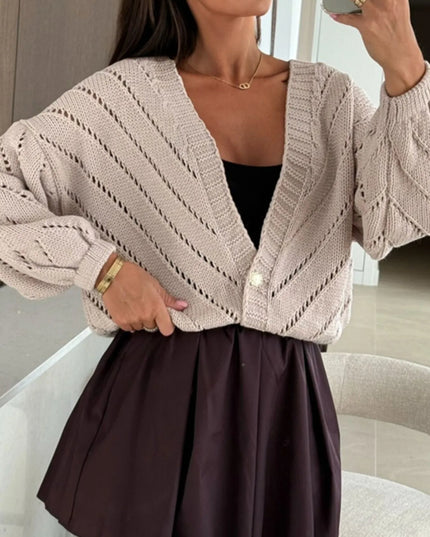 Openwork Long Sleeve Cardigan Apricot