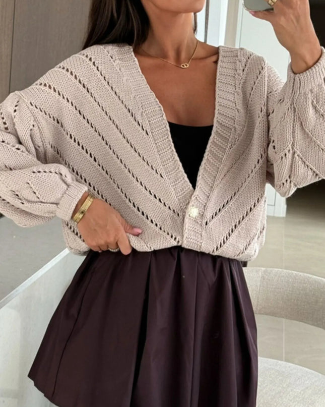 Openwork Long Sleeve Cardigan Apricot