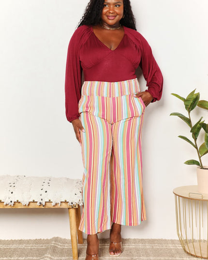 Double Take Striped Smocked Waist Pants with Pockets