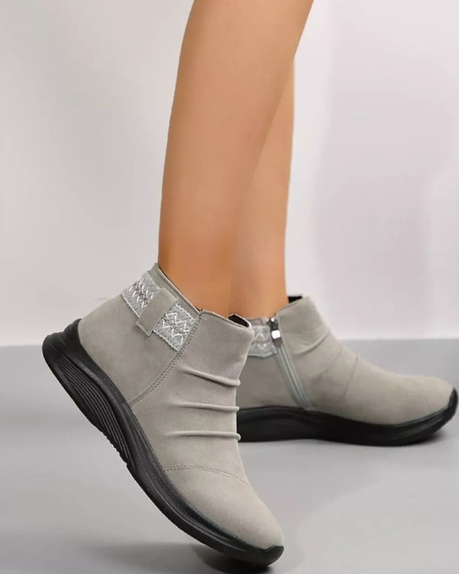 Round Toe Platform Boots Gray