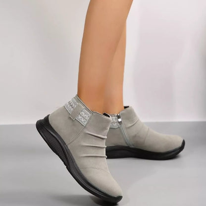 Round Toe Platform Boots Gray