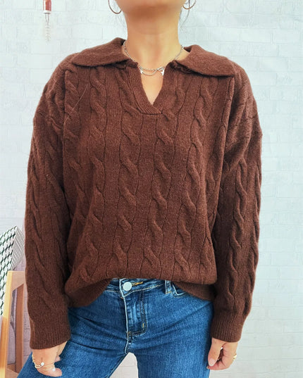 Cable Knit Johnny Collar Sweater