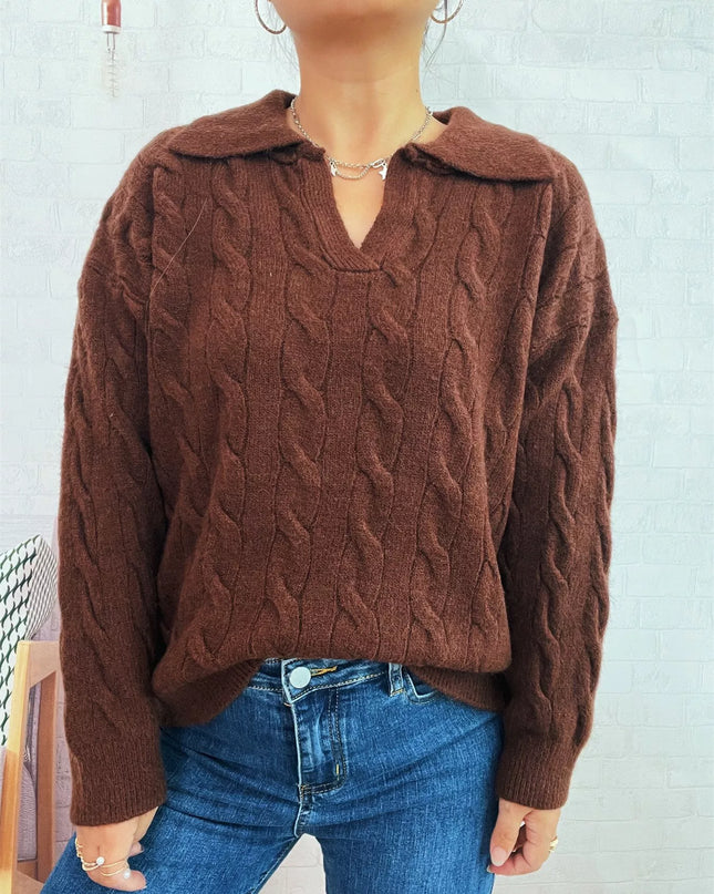 Cable Knit Johnny Collar Sweater
