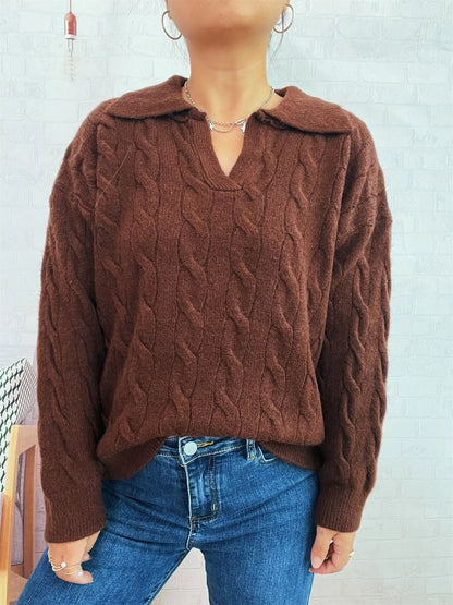Cable Knit Johnny Collar Sweater