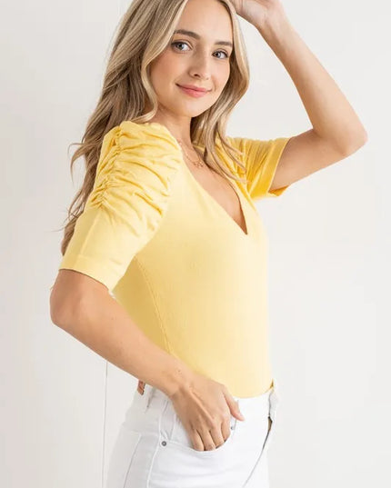 And The Why Shirring Puff Sleeve Bodysuit