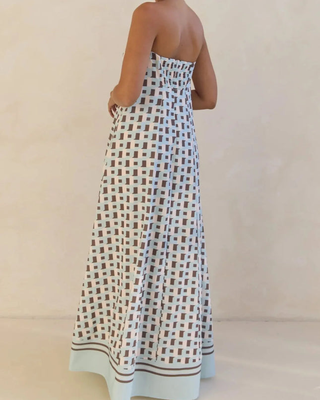 Smocked Printed Tube Maxi Dress