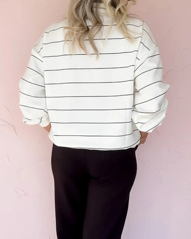 Striped Quarter Zip Sweatshirt with Relaxed Fit