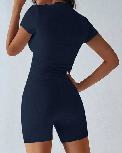 Round Neck Short Sleeve Top and Shorts Set