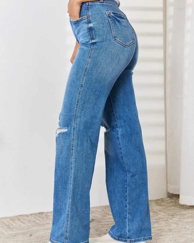 Judy Blue Full Size High Waist Distressed Straight-Leg Jeans