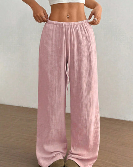 Wide Leg Drawstring Casual Pants Pink