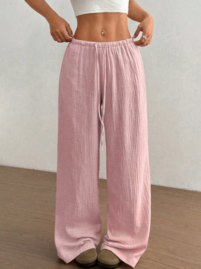 Wide Leg Drawstring Casual Pants Pink