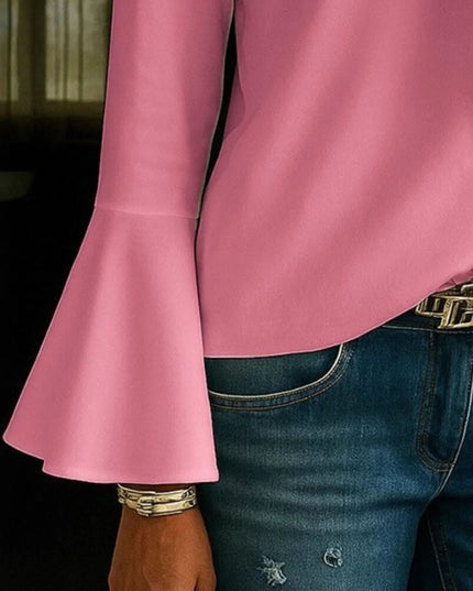 Full Size Ruffled V-Neck Bell Sleeve Top Plus Size