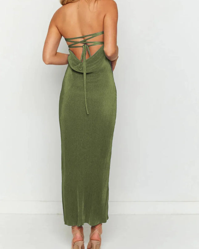 Lace-Up Back Tube Maxi Dress 