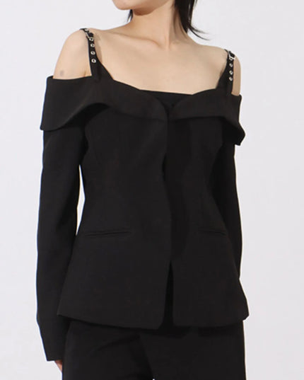 Ruffled Cold Shoulder Long Sleeve Outerwear