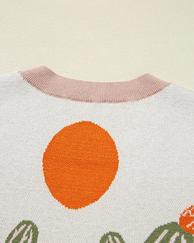 Desert Cactus Buttoned Front Sweater Cardigan